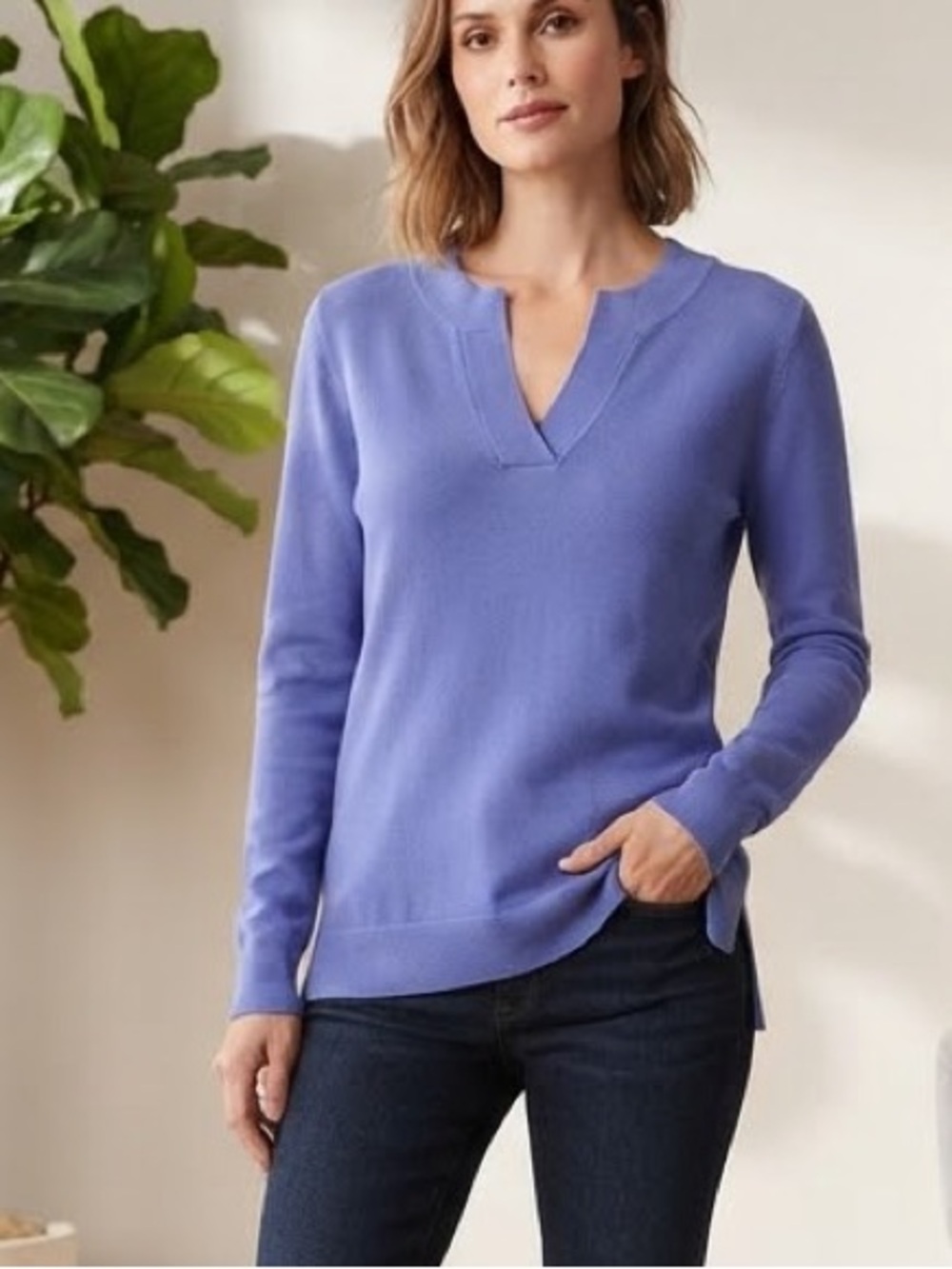Lands' End Women's Periwinkle V‑Notch Sweater